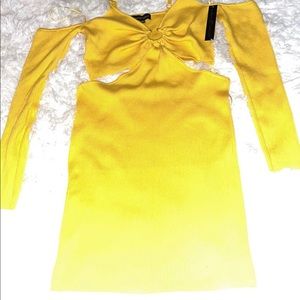 Yellow long sleeve open back knitted dress!
